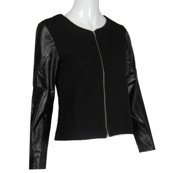 Bluelans Women's Faux Leather Splicing Zipper Long Sleeve Jacket Coat Black  