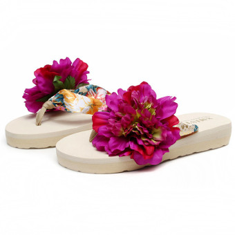 Bohemia Flowers beach Anti-skidding Flip Flops Summer Platform Wedges Sandal For Women (purple) - intl  