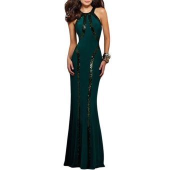 Bohemian Long Sequin Trim Elegant Gown robe Dress HSD065-One Size Green  