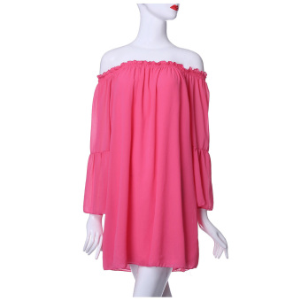 Boho Women Ruffle Sleeve Off Shoulder Tops Tee Shirt Blouse Dress Rose  