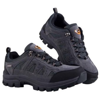 Breathable men shoes Outdoor sneakers fur leather sports shoes Hiking shoes climbing shoes(grey)  