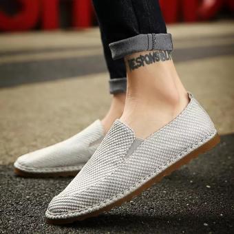 British Men Comfortable Slip On Handmade Cloth Loafer Breathabel Driving Shoes Casual Pea Shoes Male Footwear Grey XZ290 - intl  