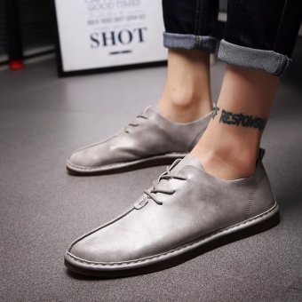 British Style Men Lace Up Shoes Moccasin Shoes Handmade Male Footwear Breathable Driving Shoes Grey XZ277 - intl  