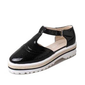 Brogue Vintage Trendy Square Toe T-strap Women's Sandals(Black) - Intl (Intl)  