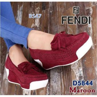 BS Sepatu Wedges Slip on Fendi 49 Merah Maroon  
