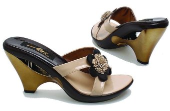 BSM Soga BSP 137 Sandal High Heels Wedges Wanita Syntetic - Elegan - Krem Kombinasi  