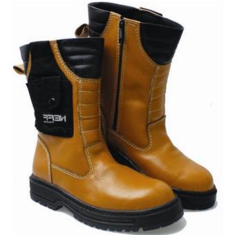 BSM Soga Sepatu Safety Boots Kulit Proyek Industry Bengkel Pabrik Lapangan Kontraktor - Safety Boots Best Seller - Tan  