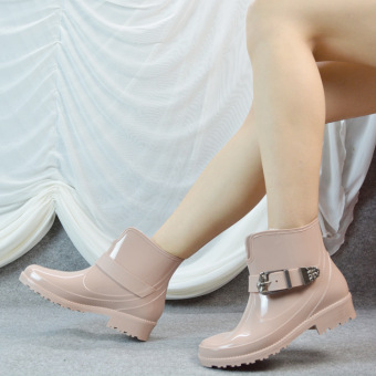Buckle Apricot Fashion Women Rain Boots 2016  