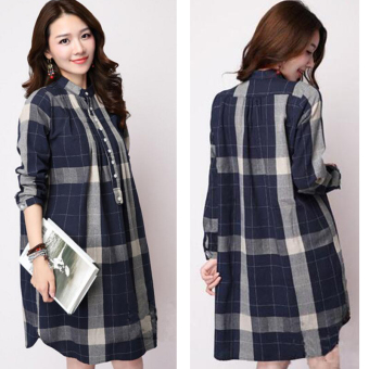 Buenos Ninos Women's Plaid Cotton Large Size Long-sleeved Shirt Casual Simple Blouse  