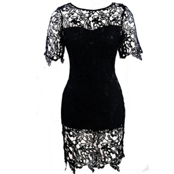 C179 Fashion Lady's Cocktail Bodycon Party Prom Dress Hollow Lace Dress Black - intl  