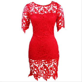 C179 Fashion Lady's Cocktail Bodycon Party Prom Dress Hollow Lace Dress Red - intl  