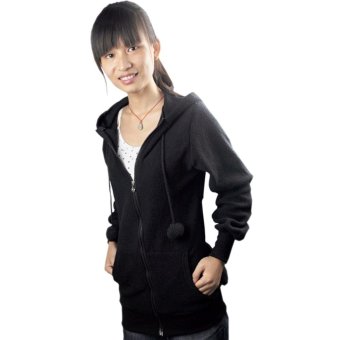 C1S Bunny Ears Warm Sherpa Hoodie Jacket tops Outerwear (Black) - intl  