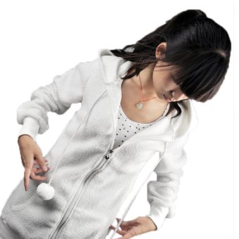 C1S Bunny Ears Warm Sherpa Hoodie Jacket tops Outerwear (White) - intl  