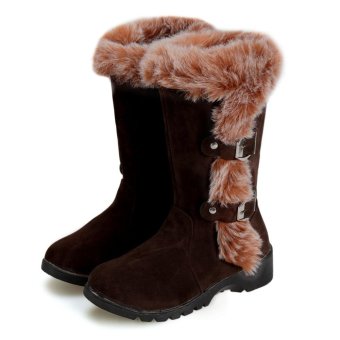 C1S Flats Snow Boots Winter Warm Faux Fur Shoes (Brown) - intl  