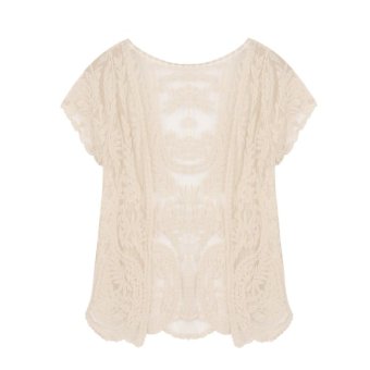 C1S Hollow-Out Lace Embroidery Floral Crochet Cardigan (Beige) - intl  