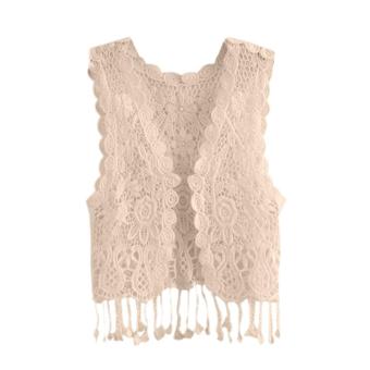 C1S Hollow-Out Lace Style Tops Blouse Vest Short Crochet Waistcoat(Apricot) - intl  