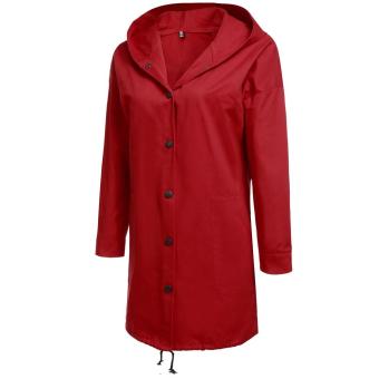 C1S Hooded Letter Print Single-Breasted Loose Coat Outwear(Red) - intl  