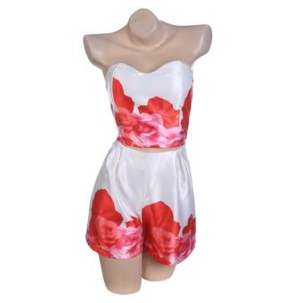 C1S Lady Strapless Slim Mini Hollow Out Print Jumpsuit(White) - intl  