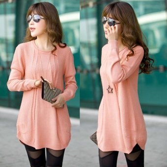 C1S Loose Knit Pullover Cardigan Tops Sweater (Pink) - intl  