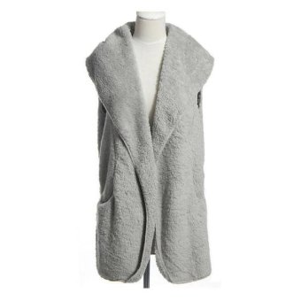 C1S O-Neck Hoodie Long Vest Coat (Grey) - intl  