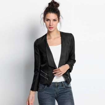 C1S OL Career Slim Suit Blazer Jacket Front Open Zipper Outwear (Black) - intl  