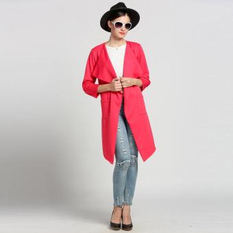 C1S Sexy Wrap Shirt Plunge Bodycon Ladies Jacket Tunic Party Dress Long Coat Overcoat(Rose Red) - intl  