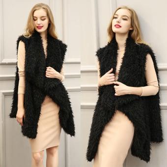 C1S Woman Warm Faux Fur Lapel Sleeveless Long Gilet Warm Vest Coat Jacket Waistcoat(Black) - intl  
