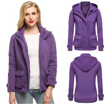 C1S Zip-Up Solid Fleece Hooded Jacket(Purple) - intl  