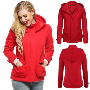 C1S Zip-Up Solid Fleece Hooded Jacket(Red) - intl  