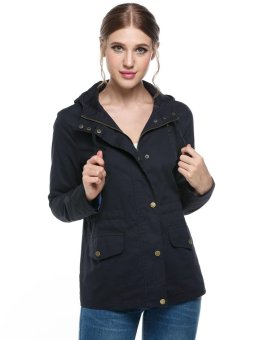 C1S Zipper Buttons Pockets Hooded Coat Jacket (Black) - intl  