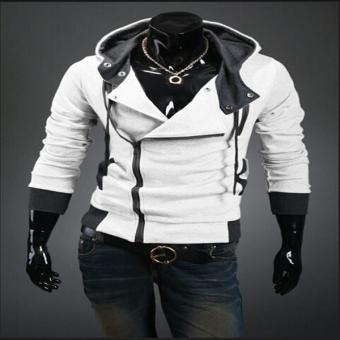 C204 Warm Fashion Men Tops Long Sleeve Solid Coat Hooded Fleece Zipper Jacket White - intl  