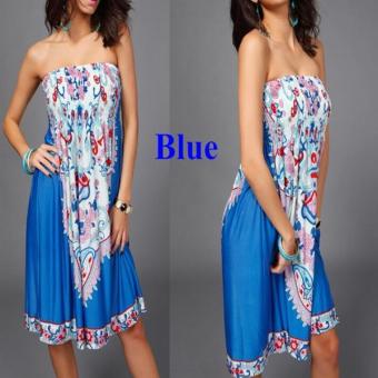 C239 Fashion Blue Lady's Tube Top Strapless Casual Beach Women Short Summer Dress - intl  