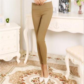 C473 Women Candy Color Nine Points Leggings Slim High Waist Hip Large Size Khaki Pants - intl  