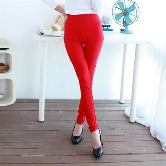 C473 Women Candy Color Nine Points Leggings Slim High Waist Hip Large Size Red Pants - intl  