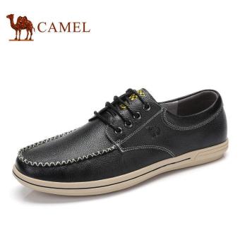 Camel Men's Casual Leather Lace-up Shoes Flat Shoes(Black) - intl  