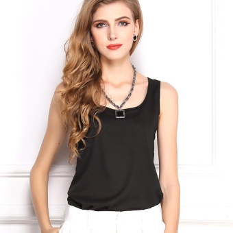 Candy Color Chiffon Shirt Harness Bottoming Shirt Sleeveless Chiffon Vest (Black) - intl  