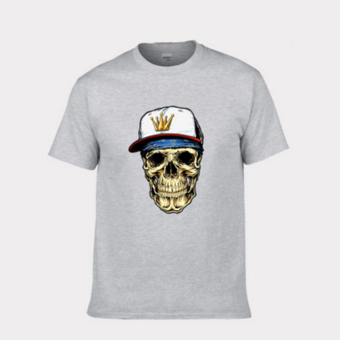 Cartoon Skull Heads Design Short-sleeved T-shirt Fitted Pure Cotton Base T-shirt gray size of man S - intl  