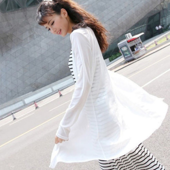 Casual Loose Long Sleeve Blouses Shirts Outwear Tops Plus Size Blusas Summer Women Oversized Sexy See Through Yarn Cardigan White - intl  
