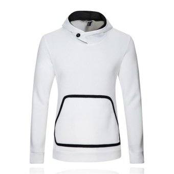 Casual Mens Sportwear Hoodie Sweatshirt Big Pocket Slim Pullover Clothing(White)  