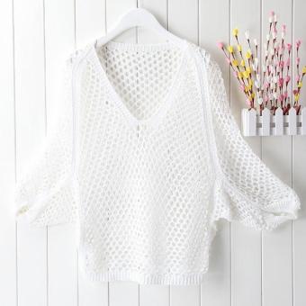 Casual Women Loose Knit Bat Sleeve Hollow Out Sweaters Tops Cover Up Beach Wear - intl  