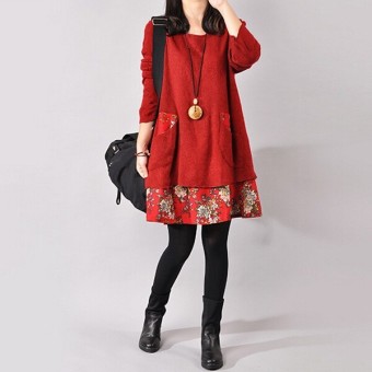 Channy ZANZEA Ladies Floral Loose Mini Dress Casual Oversized Jumper Knitwear Sweater Long Top Red - intl  