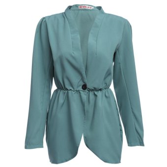 Chic Collarless Long Sleeve Waist Button Design Pure Color Women Coat(LIGHT GREEN)(Size:XL)(Int:S) - intl  