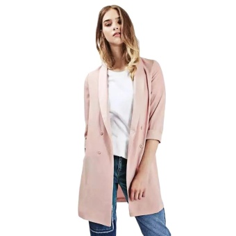 Chic Turn-down Collar Three Quarter Sleeve Pure Color Button Design Women Suit(NUDE PINK)(Size:L)(Int:S) - intl  