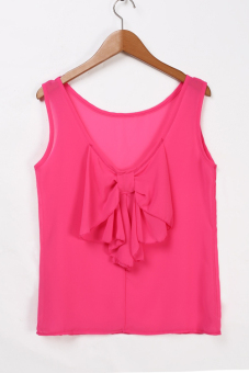 Chiffon Round Neck Sleeveless Backless Bow Tank Tops (Pink) - intl  