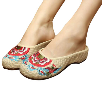 Chinese Embroidered Shoes Women Cotton sandals drag Beige 36 - Intl  