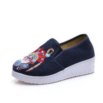 Chinese Embroidery Shoes Chinese style embroidered Canvas Shoes dancing shoes loafers navy - intl  