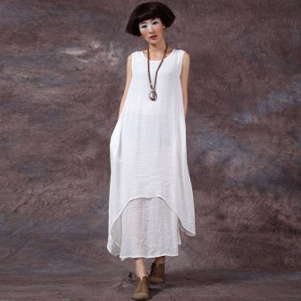 Chinese Style ZANZEA Fashion New Womens Casual Loose Dress Cotton Linen Dresses Long Maxi Vestidos Plus Size Femininas (Off White) - intl  