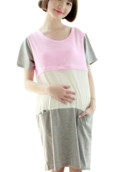 Chloe's Clozette Baju Hamil dan Menyusui Gaun Dress Terusan Kode BH 21- Pink Grey  