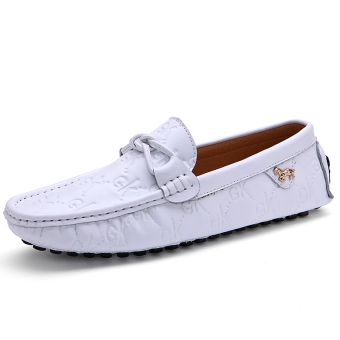 CK Korean Male Version of Casual Shoes Peas Quality Leather (White)  