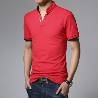 Classic pure color Men's new fashion slim Short-Sleeved POLO shirt (red)-intl  